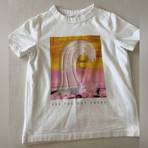 Old Navy White Tee with Yellow and Pink Surf Graphic